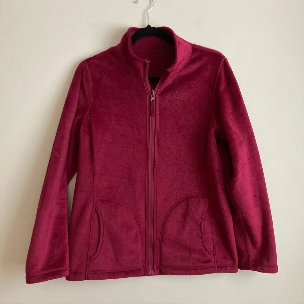 Style & Co. Magenta Reversible Fleece and Plush Full Zip Sweatshirt M - Picture 1 of 9